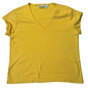 Chicos Yellow V-Neck Short Sleeve Cotton Blend Women's T-Shirt Size XL